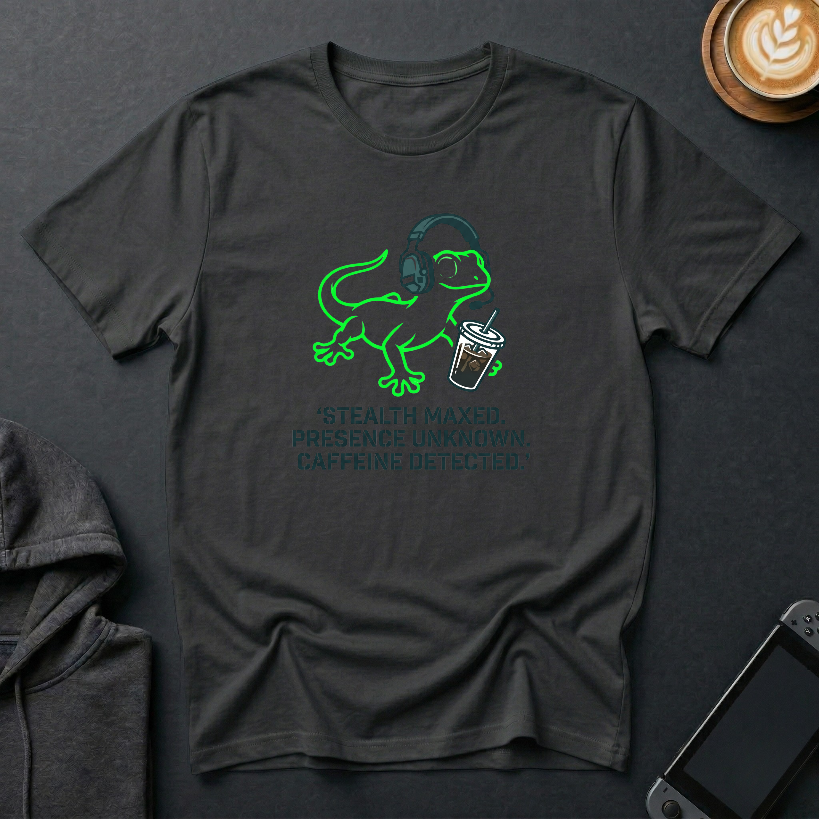 Ghost Gecko T-Shirt front view with cute cartoon gecko design