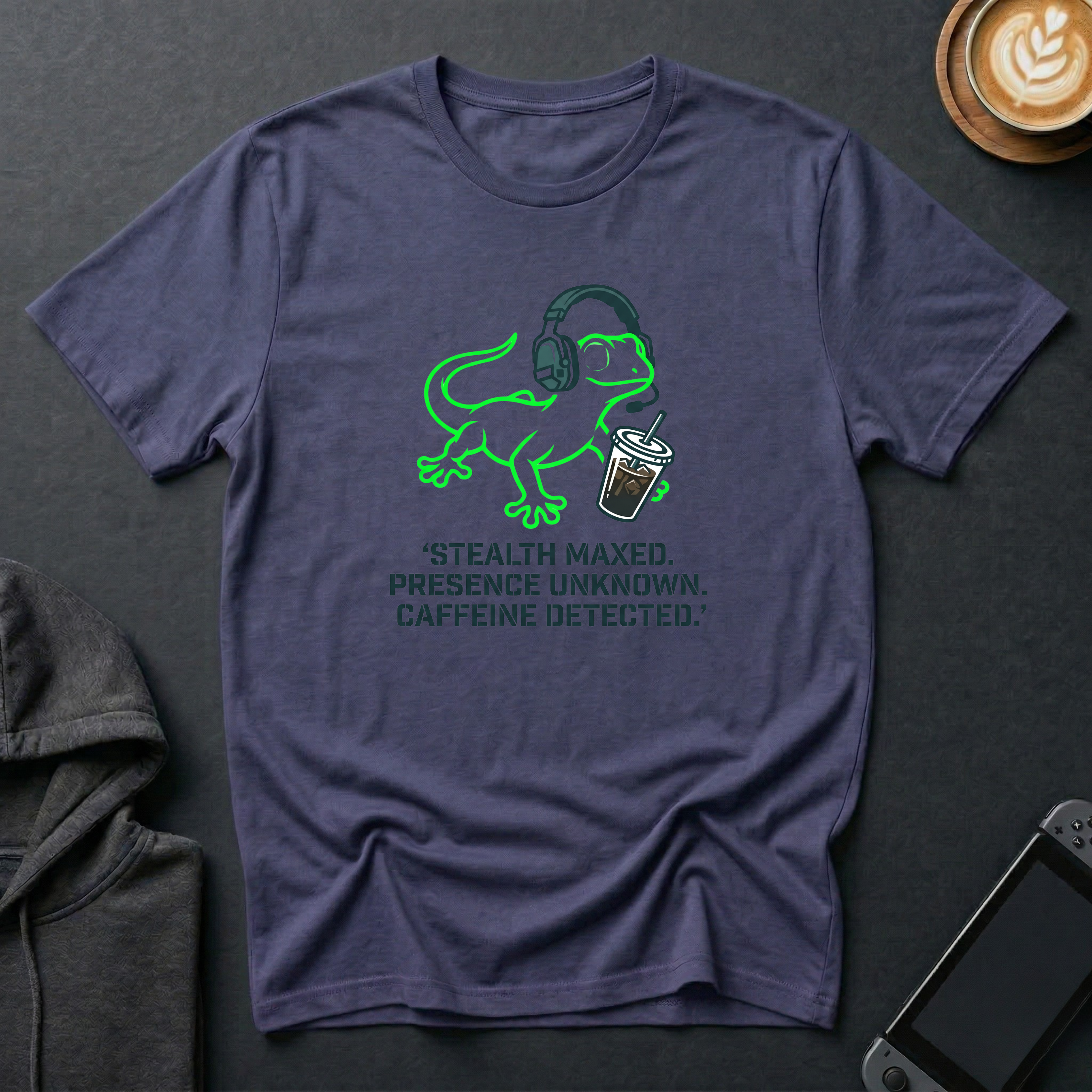 Ghost Gecko T-Shirt front view with cute cartoon gecko design