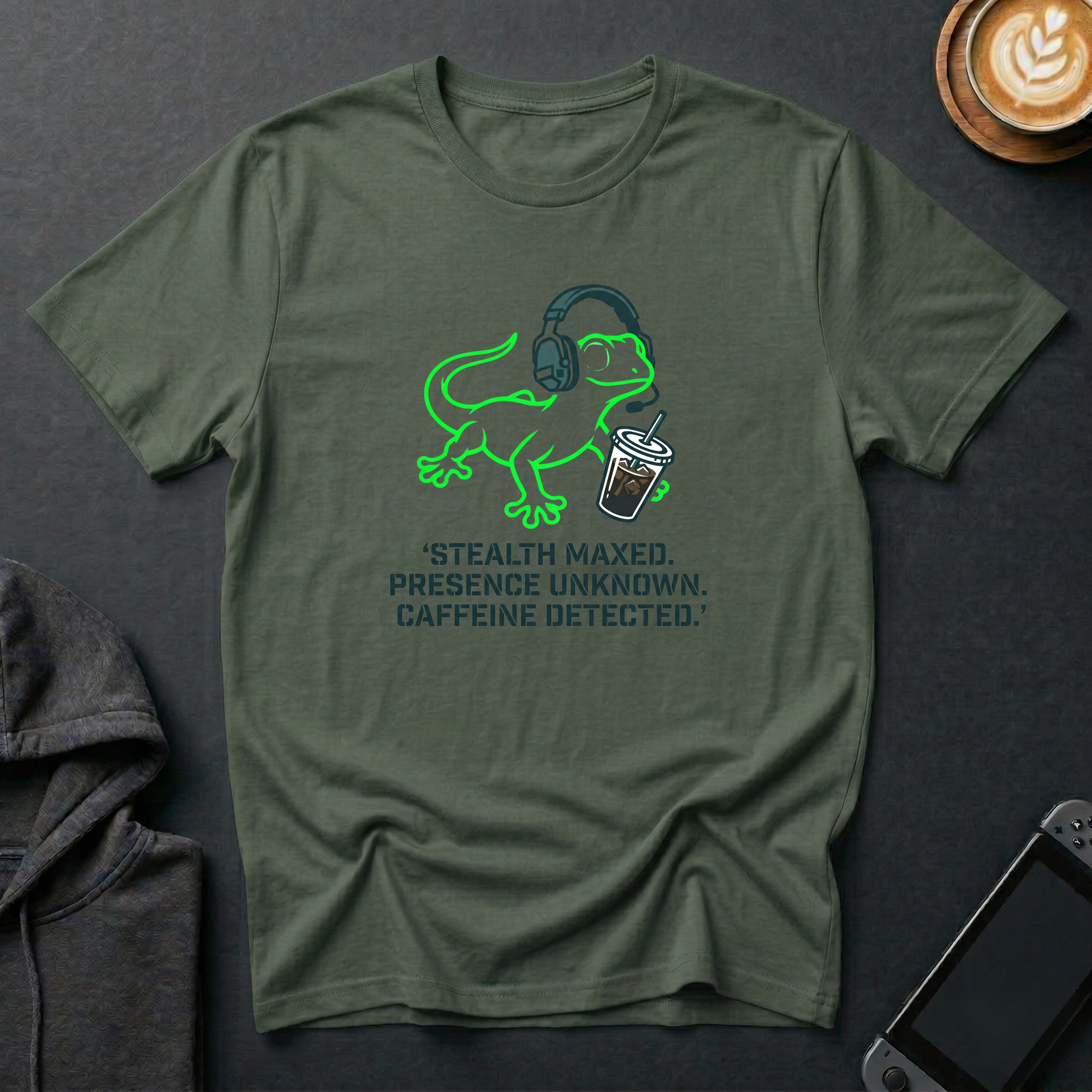 Ghost Gecko T-Shirt front view with cute cartoon gecko design