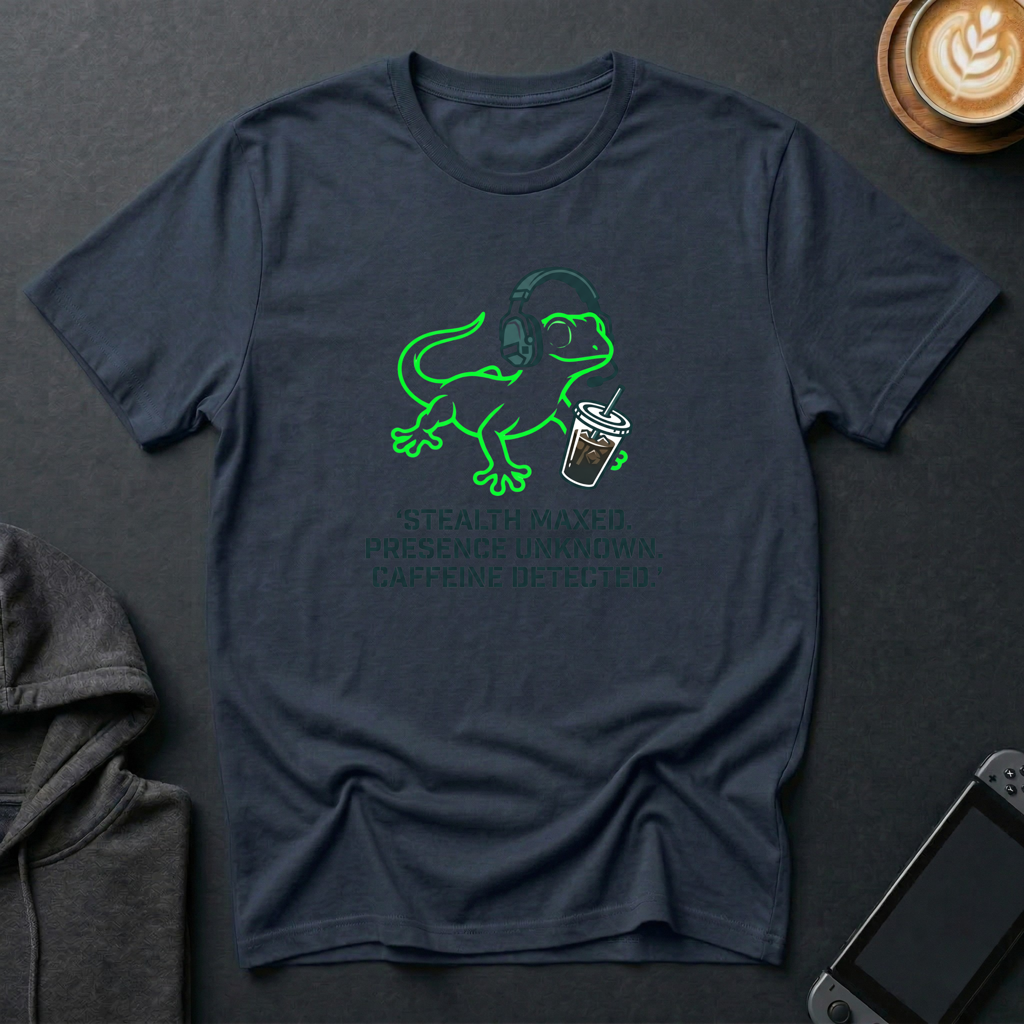 Ghost Gecko T-Shirt front view with cute cartoon gecko design